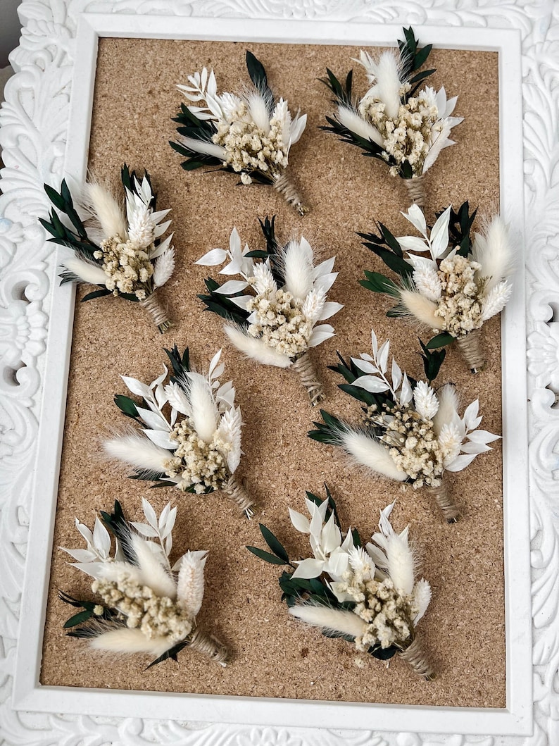 Eucalyptus Wedding boutonniere, Dried flower white boutonniere for Boho Wedding, Grooms buttonhole image 6