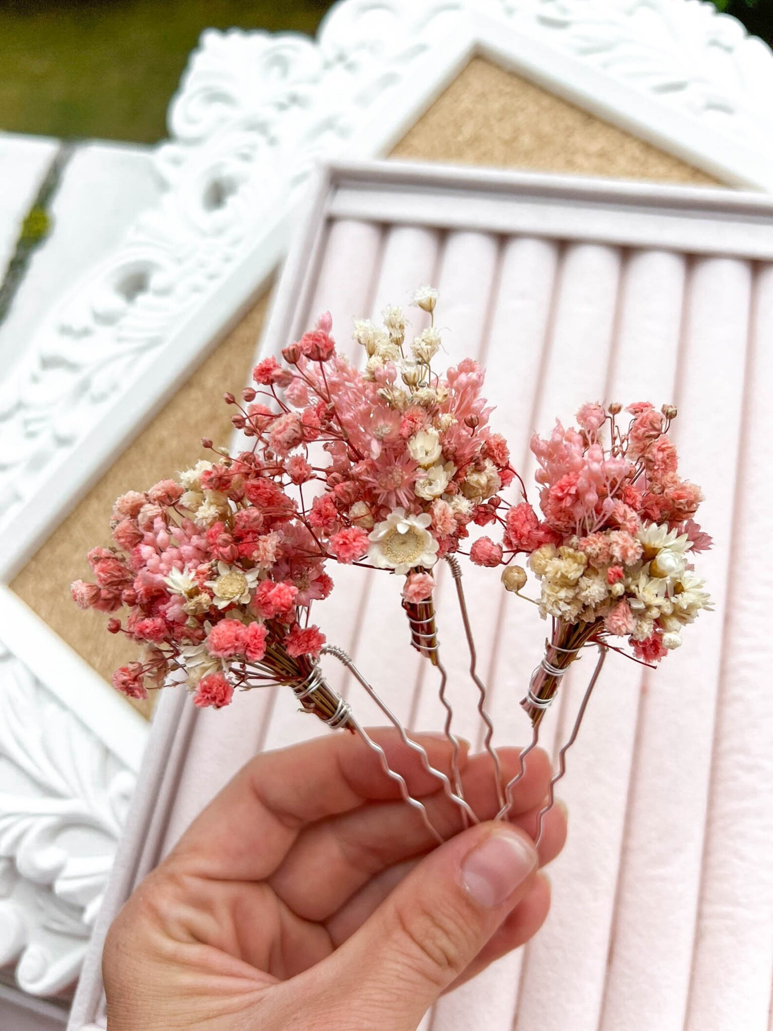 Dried Flower Hair Pins Blush Pink Boho Wedding Flower Etsy