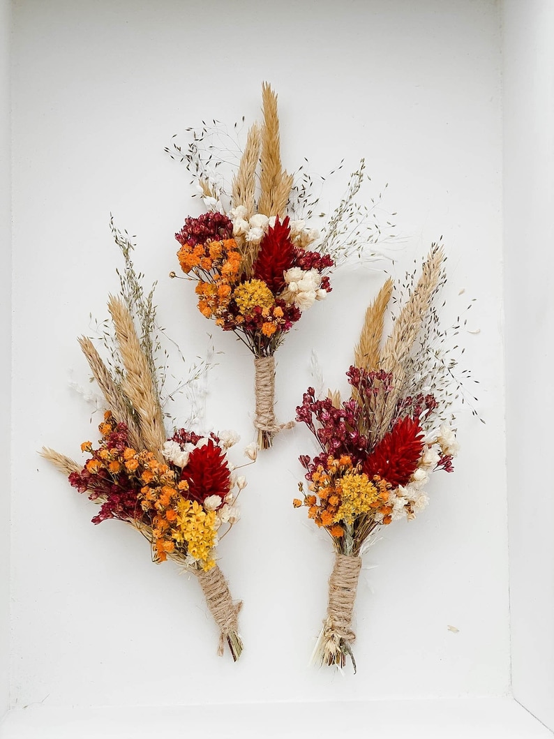 Autumn Wedding Boutonniere, Rustic Dried flower bouquet, Flower dry arrangement, Wedding boho bouquet, Boutonnières for man, flower bouquet image 1