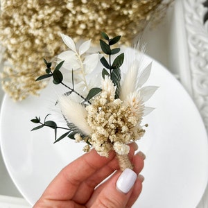 Eucalyptus Wedding boutonniere, Dried flower white boutonniere for Boho Wedding, Grooms buttonhole image 7