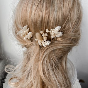 Forcine per capelli con fiori secchi Boho, forcine per fiori da sposa Boho bianche, accessori per capelli da sposa, veri fermagli per capelli floreali Gypsophila immagine 10