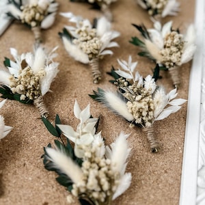 Eucalyptus Wedding boutonniere, Dried flower white boutonniere for Boho Wedding, Grooms buttonhole image 8
