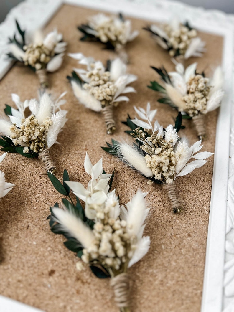 Eucalyptus Wedding boutonniere, Dried flower white boutonniere for Boho Wedding, Grooms buttonhole image 8