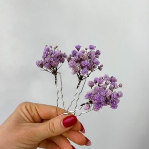 Lavender Purple Dried flower hair pins, Boho Wedding Floral hair accessories, Bridal hair clips, bohemian hair piece image 6