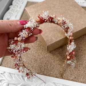 Couronne de fleurs séchées de mariage rustique en terre cuite, couronne de fleurs nuptiale, casque délicat image 2