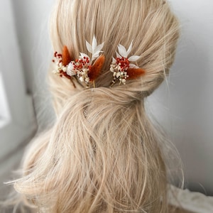 Épingles à cheveux fleurs séchées de mariage en terre cuite, accessoires de cheveux de mariage automne automne, morceau de cheveux de mariée bohème rustique, petites pinces à cheveux florales image 10