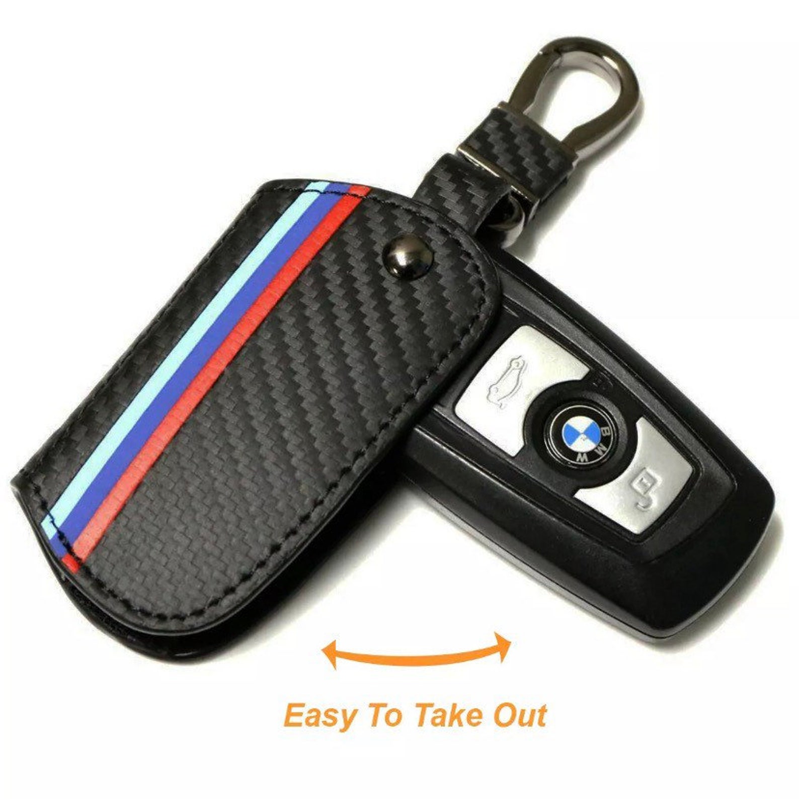 Carbon Leather Keychain Remote Fob Key Cover for BMW Etsy
