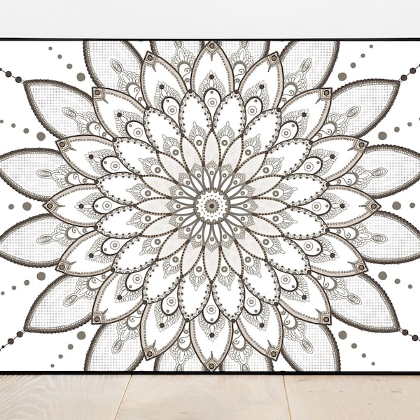 Beige mandala - Neutral mandala wall art - Beige mandala abstract wall art - Living room bedroom mandala -Boho wall decor-Bohemian art