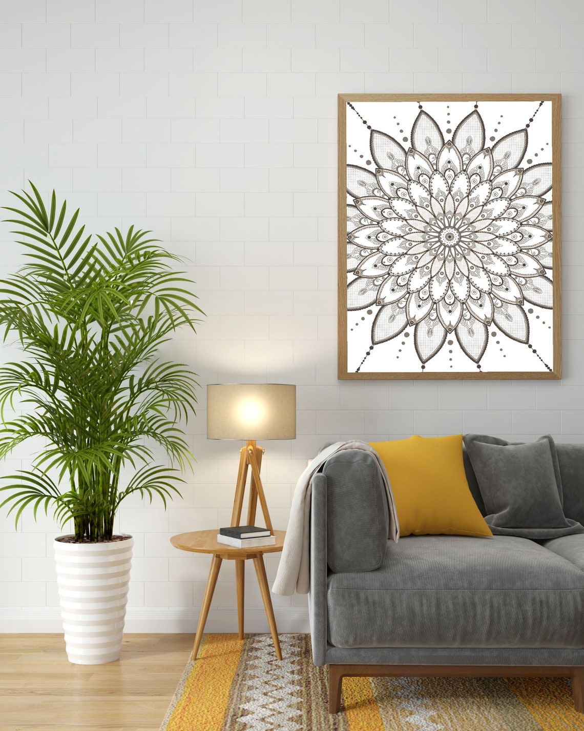 Boho Living Room Wall Decor, Beige Mandala Wall Art Print, Neutral ...