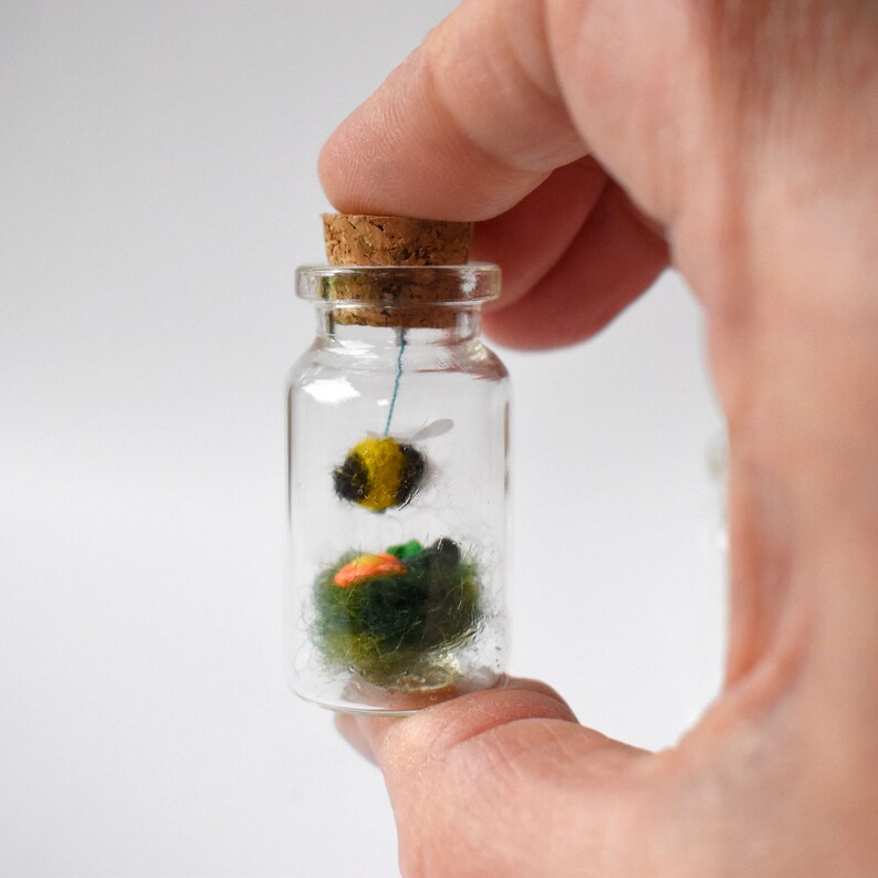 Micro Needle Felt Bee in a Bottle Etsy