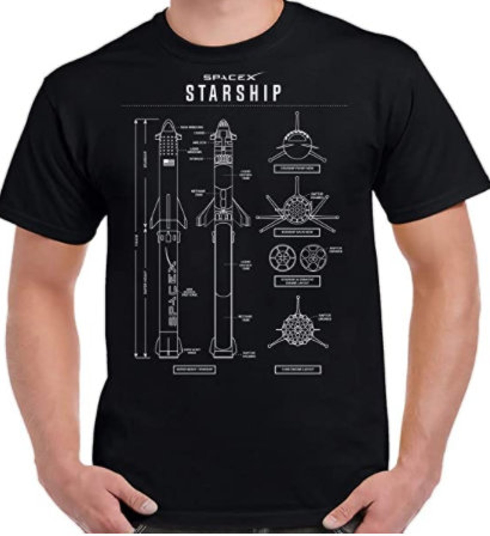 SpaceX Starship TShirt Blueprint Space Rocket Spacecraft Etsy