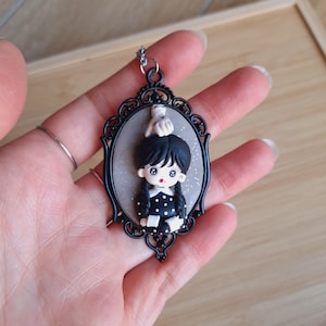 necklace necklace Black&White collection Wednesday wednesday addams doll fimo polymer clay dolls miniature dollies little dolls