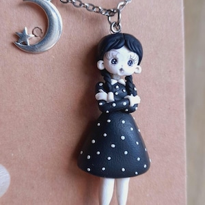 necklace necklace Black&White collection Wednesday Addams Wednesday doll fimo polymer clay dolls miniature dollies little dolls