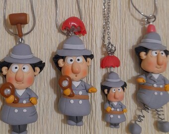 PRZEDSPRZEDAŻ Naszyjnik z kreskówki inspektor gadżet mroczna biżuteria vintage anime fanart fimo lalka z gliny polimerowej