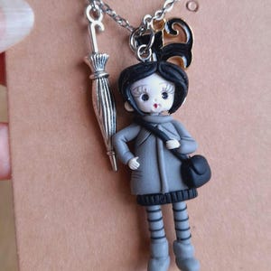 necklace necklace Black&White collection Coraline doll fimo polymer clay dolls miniature dollies little dolls