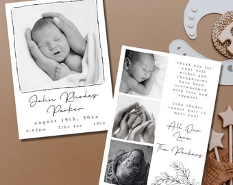 Boho Baby Birth Announcement | Editable Newborn Cards With Photos | Printable Birth Announcement | Gender Neutral Newborn Card