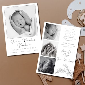 Boho Baby Birth Announcement | Editable Newborn Cards With Photos | Printable Birth Announcement | Gender Neutral Newborn Card