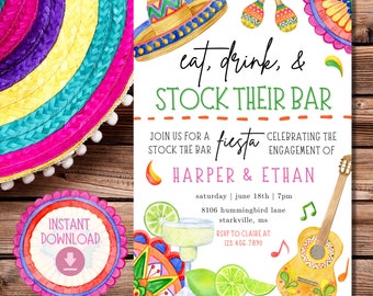 Stock The Bar Party Invite | Engagement Party | Couples Shower | Fiesta Engagement Party | Taco Party | DIY Editable Invitation | Mexican