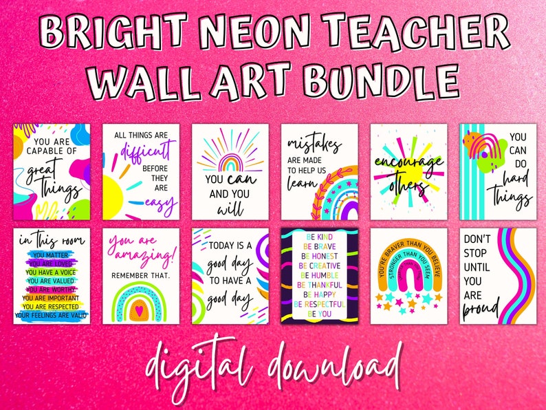 Wachstum Mindset Poster | Inspirierende Lehrer Wandkunst | Digital Printable | Klassenzimmer Kunst | Geschenk für Lehrer | Helle Neon Educator Art Bild 1
