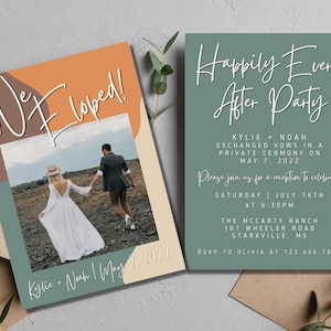 Boho Wedding Reception Invitation | Happily Ever After Party Invite | Retro Elopement Invitation | Elopement Announcement | We Eloped Invite