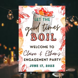 Langoesten koken verlovingsfeest welkomstbord | DIY bewerkbare Cajun langoesten kookfeest teken | Afdrukbare langoesten garnalen krab kook sjabloon