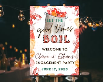 Crawfish Boil Engagement Party Welcome Sign | DIY Editable Cajun Crawfish Boil Party Sign | Printable Crawfish Shrimp Crab Boil Template
