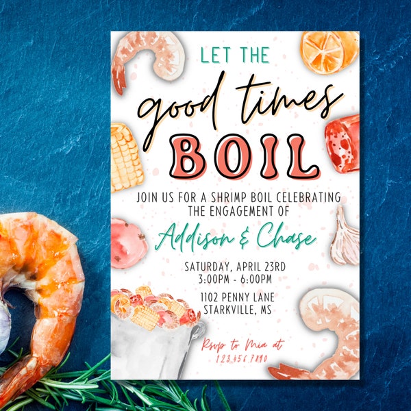 Shrimp Boil Engagement Party | Shrimp Boil Invitation | Outdoor Engagement Party | Seafood Boil Invitation | Editable Invite Template