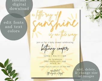 Invitación de baby shower de género neutro / Sunshine Baby Shower / Baby Shower Invitar Boho / Niña Baby Shower Invitar / Niño Baby Shower Invitar