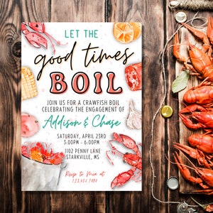 Crawfish Boil Engagement Party | Shrimp Boil Invitation | Outdoor Engagement Party | Seafood Boil Invitation | Editable Invite Template