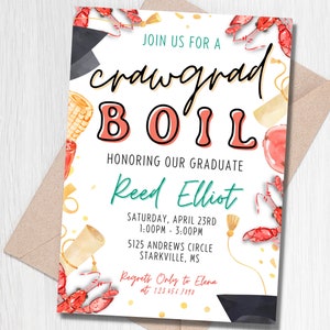 Crawfish Boil Invitation | Crawfish Graduation Party Invite | Seafood Boil Invitation | Shrimp Boil Invitation | Editable Template