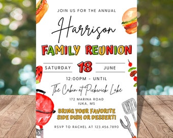 Editable Family Reunion Invitation, Summer Family Reunion, Reunion Invitation, Family Party, Summer Party, BBQ, Picnic, Family Barbecue