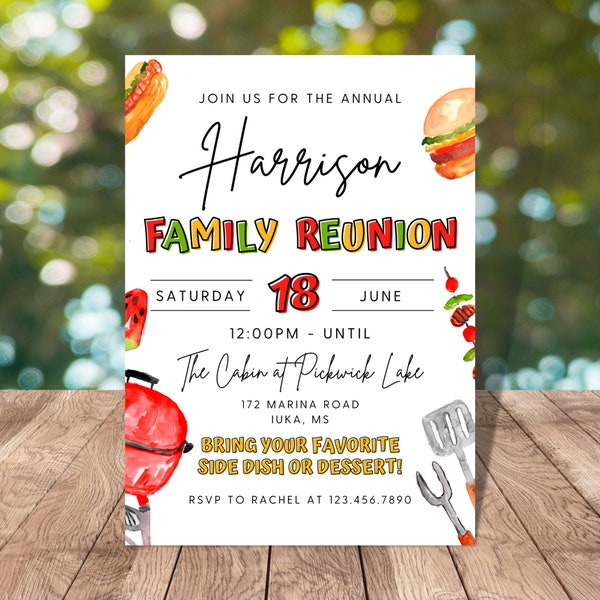 Editable Family Reunion Invitation, Summer Family Reunion, Reunion Invitation, Family Party, Summer Party, BBQ, Picnic, Family Barbecue