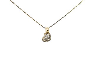 10K Solid Yellow Gold CZ Small Hanging Heart Charm with Box Chain
