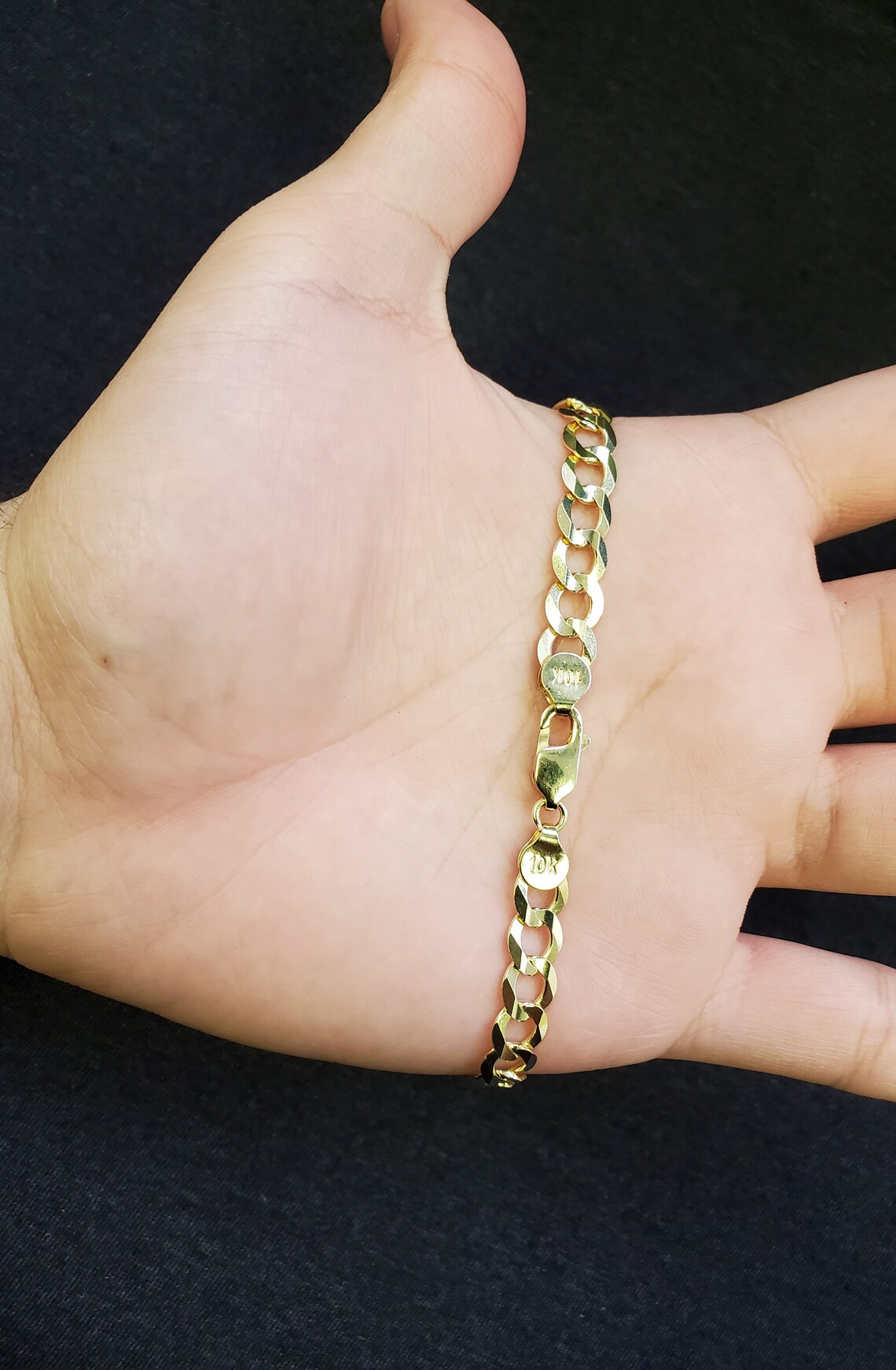 Kingofjewelz 10k Real Yellow Gold Solid Cuban Link Bracelet – 7 Inch, 3-5mm Width (Italian Made)