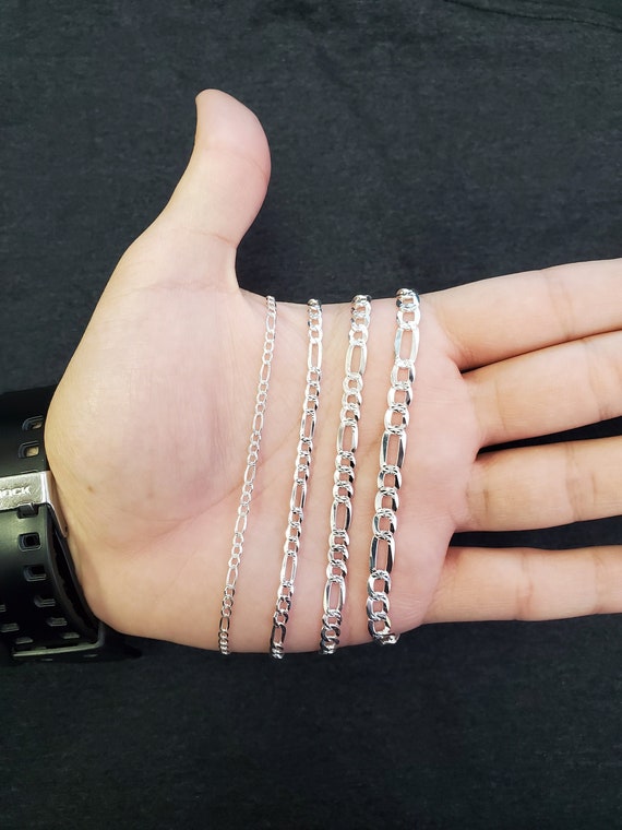 Solid 925 Sterling Silver Diamond Cut Figaro Bracelet (2.5mm-5.5mm)(7