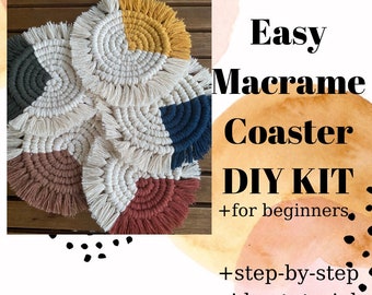 DIY Macrame Coasters KIT /Macrame Tutorial /Boho Macrame coaster / Knitting Craft for beginners / for adult / for kids / Craft Gift