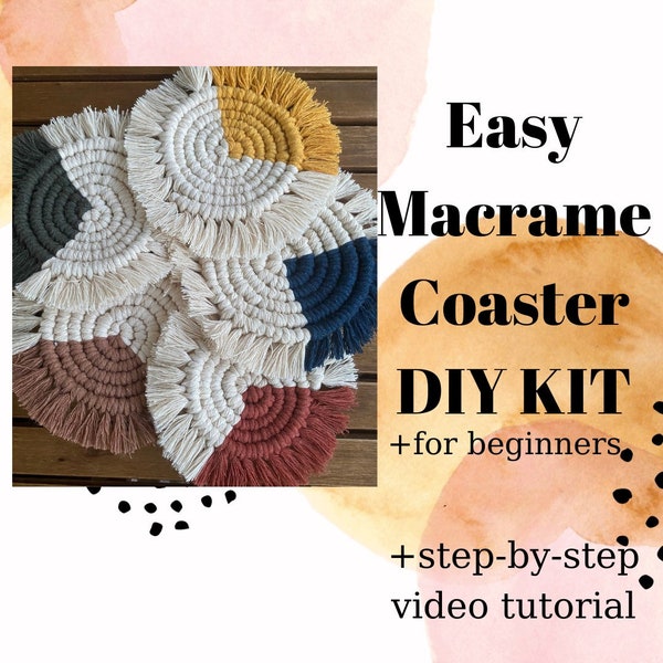 DIY Macrame Coasters KIT /Macrame Tutorial /Boho Macrame coaster / Knitting Craft for débutants / for adult / for kids / Craft Gift
