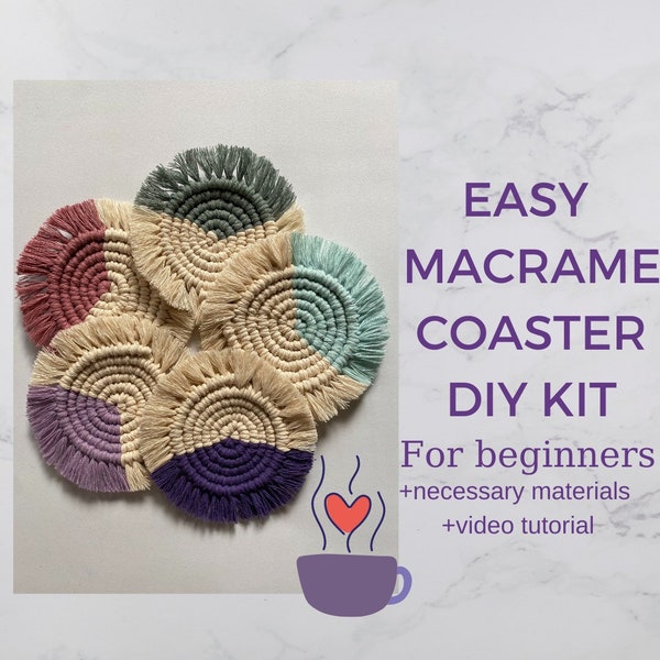 DIY Macrame Coasters KIT / Tutoriel Macrame / Boho Macrame coaster / Artisanat de tricot pour débutants / pour adultes / pour enfants / Cadeau d’artisanat