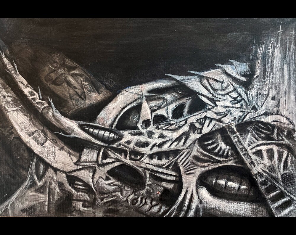 Church of technology - kleines Original Gemälde (Acryl Malerei auf Papier)