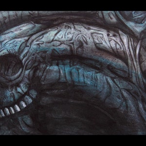 fantasma di capra - dipinto originale (acrilico e pastello su carta) (arte oscura surrealismo denti teschio)