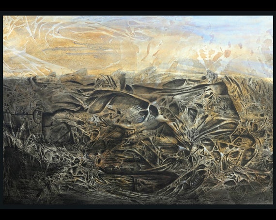 Die ganze Stadt  -  Druck (din a4 auf 400g Papier matt), dark surrealism art organic landscape, surreale Landschaft,