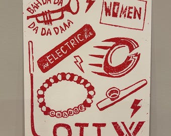 Op Ottawa Charge geïnspireerde poster met blokprint, linosnede pwhl