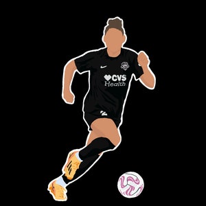 May include: A football player in a black jersey with white accents runs with the ball. The jersey has the text "CVS Health" on the front. The player is wearing black shorts and yellow boots.