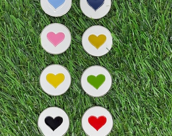 Heart Golf Ball Marker Necklace - Brass Paperclip Chain, Gift for Golfers