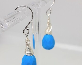 Micro faceted TURQUOISE rondelles beaded necklace wire wrapped with sterling silver wire