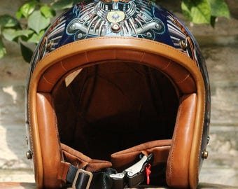Custom Painted Motorcycle Helmet: Retro 3/4 Fiberglass Helmet With Leather Trim - Etsy Custom Painted Motorcycle Helmet: Retro 3/4 Fiberglass Helmet With Leather Trim - Etsy
