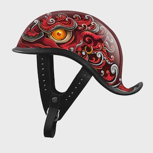 Custom Half Helmet Painted Carbon Fiber Helmet with Leather Trim for Retro Motorcycle Riders