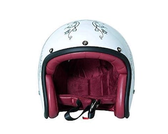 Custom Motorcycle Open Face Helmet Fiberglass Leather (M,L,XL,  Classic)