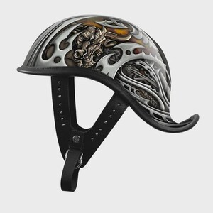Custom Half Helmet Painted Carbon Fiber Helmet with Leather Trim for Retro Motorcycle Riders