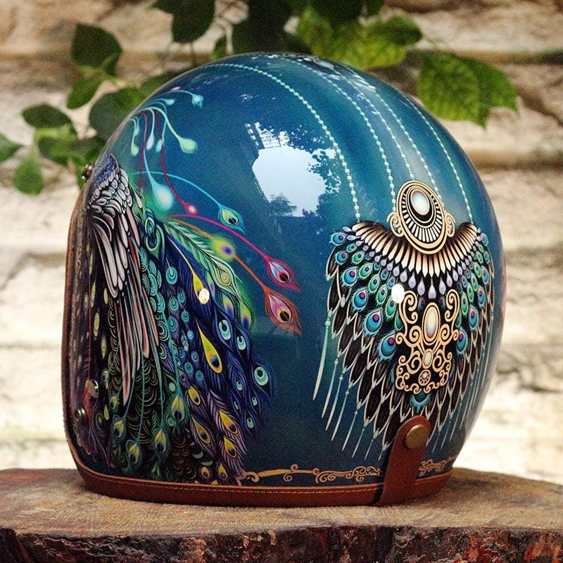 Custom Motorcycle Helmet Painted Retro 3/4 Helmet With Leather Trim,  Fiberglass Shell - Etsy